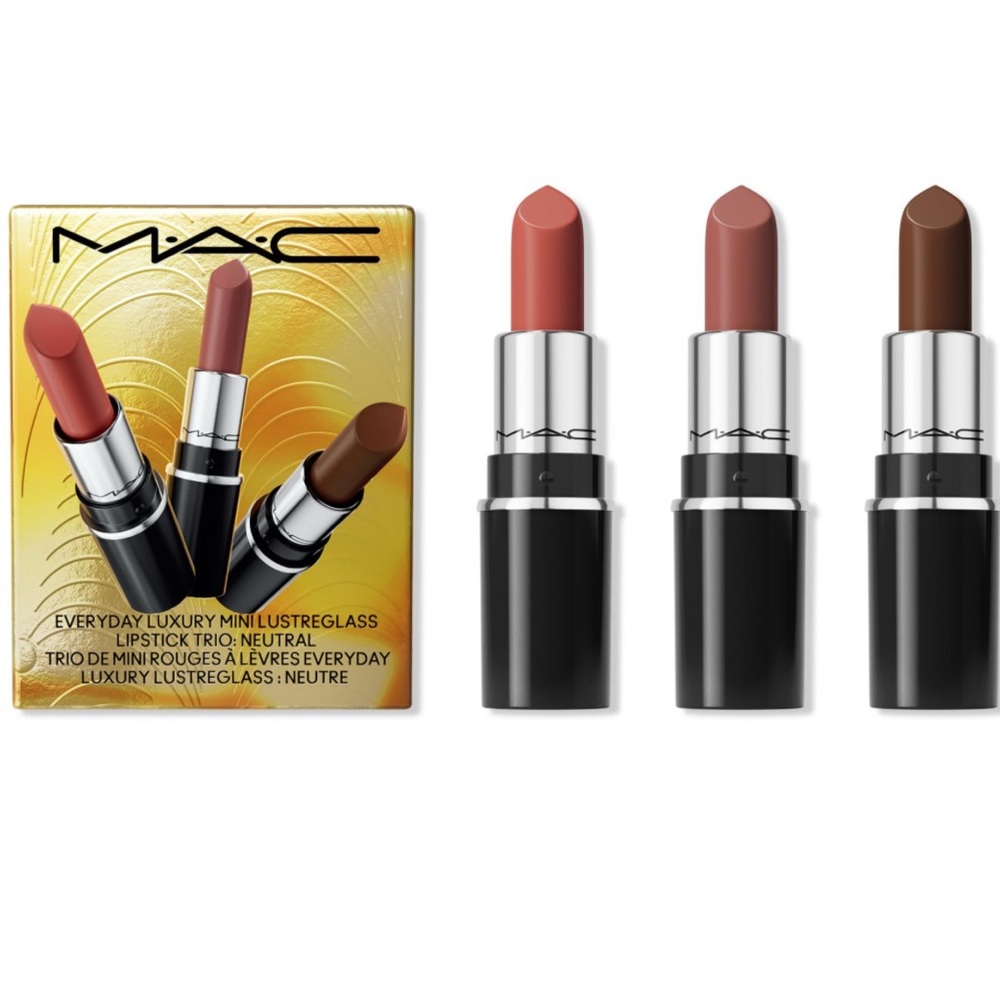 MAC Cosmetics Everyday Luxury Lusterglass Mini Lipstick Trio Neutral Shades NIB
